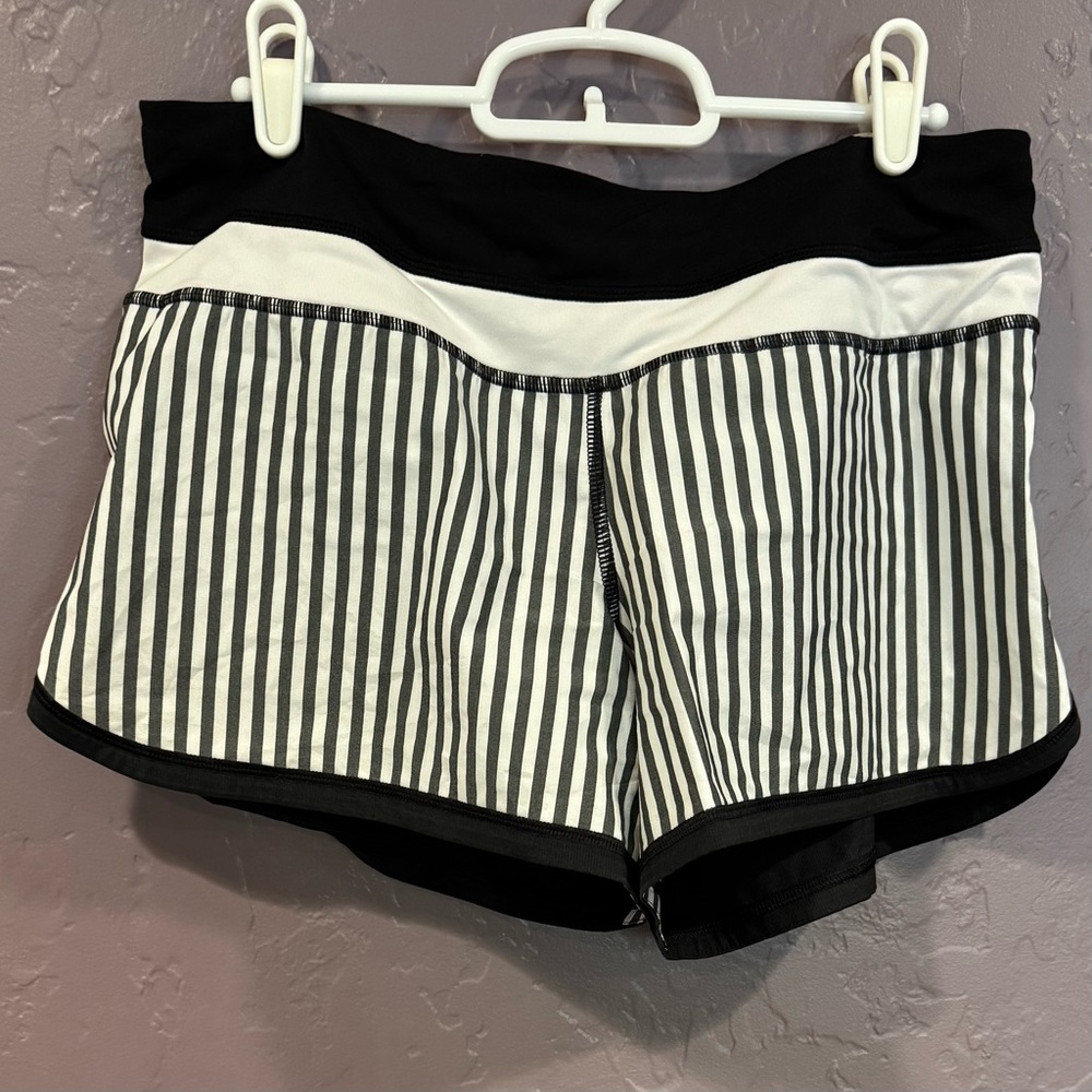 Lululemon Athletica Black and White Striped Athletic Shorts